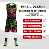 Custom Black Green-Pink Spotted Graffiti Pattern Sports Uniform Basketball Jersey